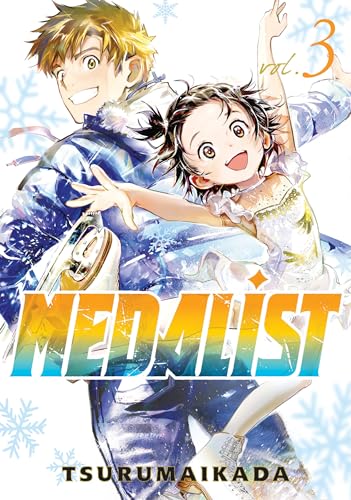 Medalist 3" manga cover featuring two smiling figure skaters with snowflakes.