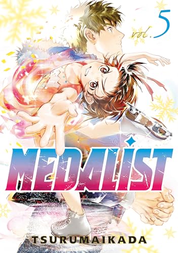 Manga cover for Medalist volume 5 featuring two ice skaters against a snowflake background.