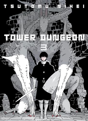 Manga cover: boy with sword faces large, sketched dragon in a dungeon.
