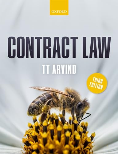 Book cover: "Contract Law" by TT Arvind, with a bee on a sunflower.