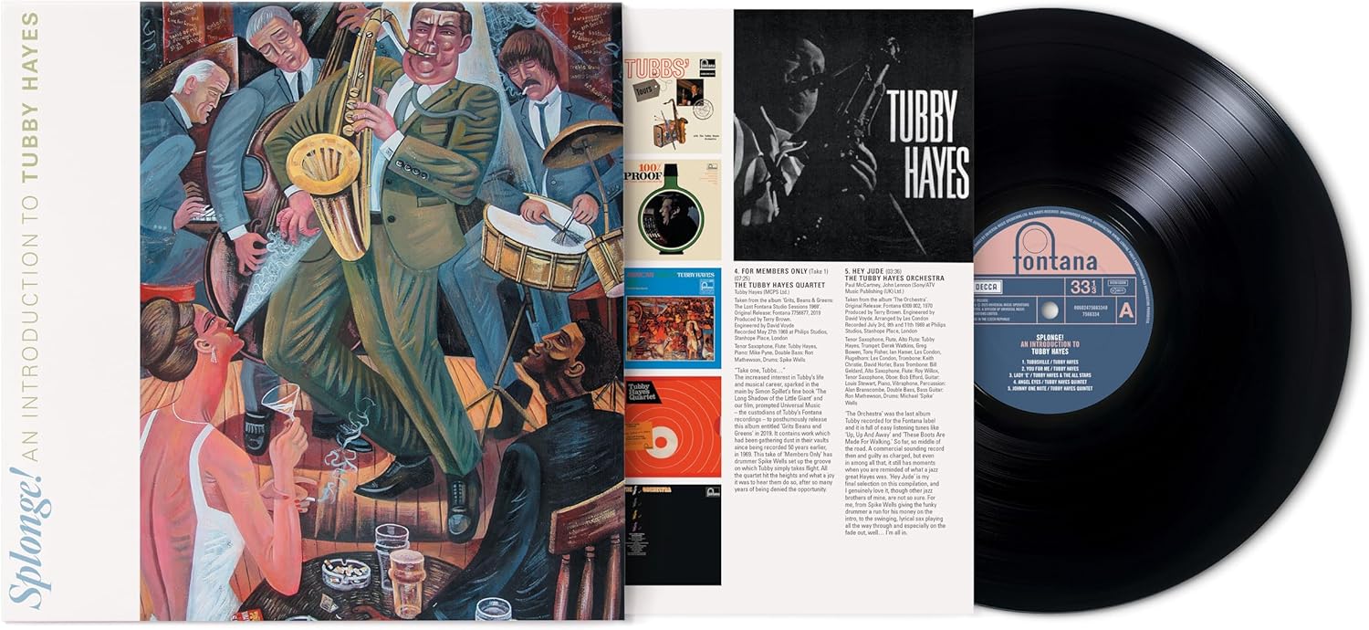 Vinyl record cover for Tubby Hayes’ “Splonge!” featuring colorful abstract art.