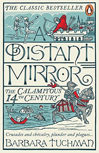 Book cover depicting medieval scenes of war, plague, and a knight on horseback.
