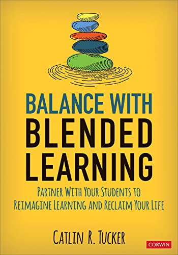 Yellow book cover with stacked stones and bold text: "Balance With Blended Learning".