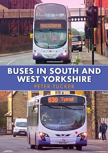 Book cover featuring two purple and white buses in urban Yorkshire settings.