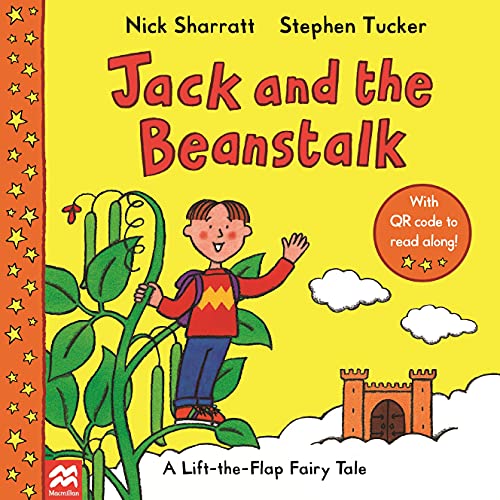 Book cover of "Jack and the Beanstalk" with Jack climbing a beanstalk.