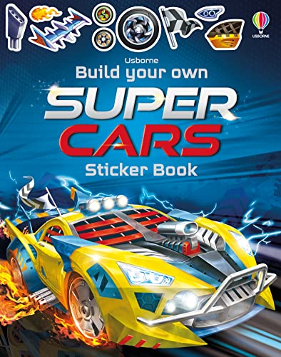 Cover of Build Your Own Supercars Sticker Book featuring a yellow sports car.