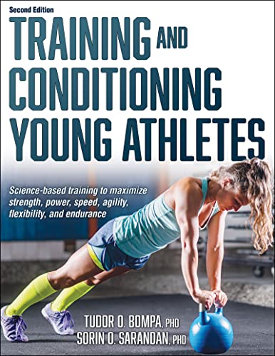 Book cover titled Training and Conditioning Young Athletes showing a woman doing kettlebell planks.