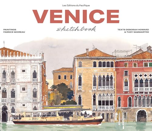 Watercolor paintings of Venetian architecture and a canal with a boat.
