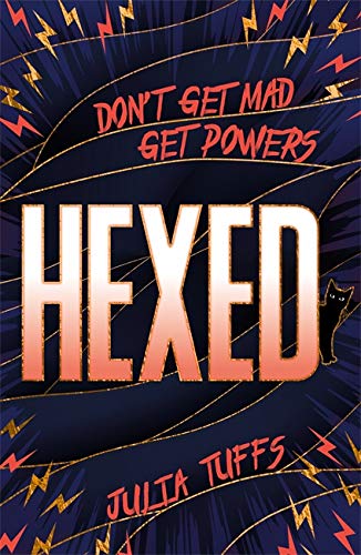 Book cover: "Hexed" with bold red text, lightning bolts, and a black cat.