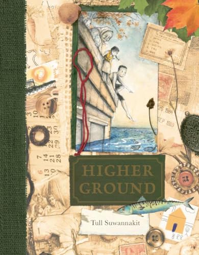 Book cover with collage of vintage ephemera and children diving.