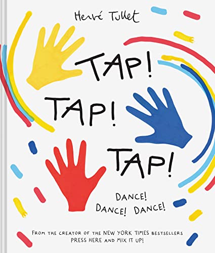 Book cover with yellow, blue, and red handprints and colorful abstract paint strokes.