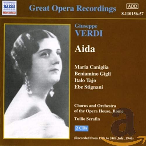 CD cover for Verdi’s Aida, featuring a portrait of Maria Caniglia.