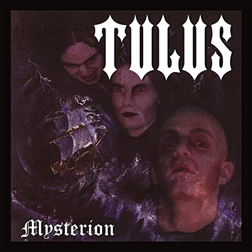 Album cover for Tulus’ “Mysterion” featuring distorted faces and a ship.