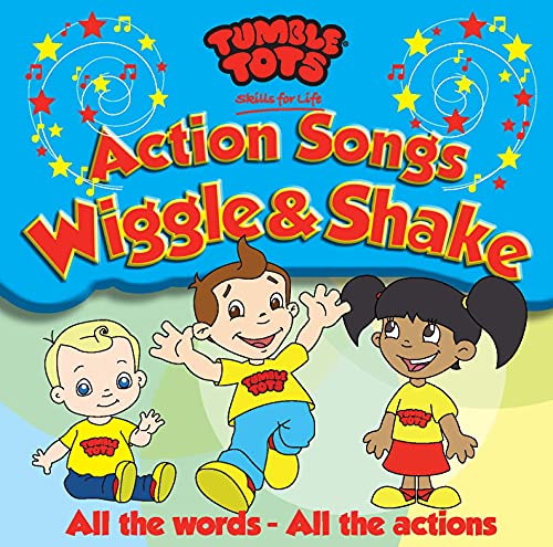 CD cover featuring three cartoon children and the title Action Songs Wiggle & Shake.
