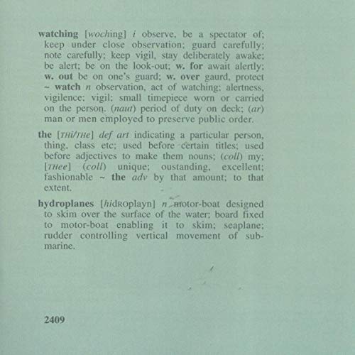 CD insert with dictionary definitions of "hydroplanes" and "watching.