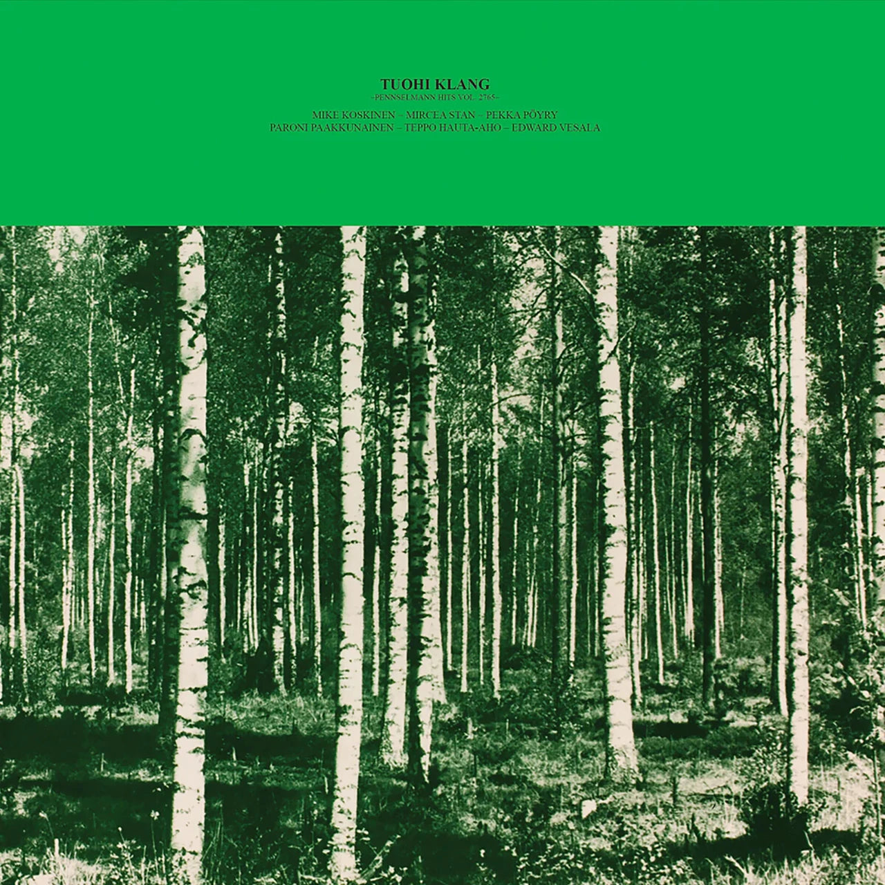 Green and white album cover featuring a forest of birch trees.