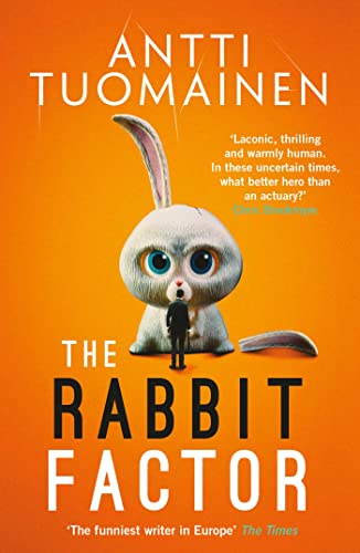 Book cover: a fluffy rabbit with large eyes looms over a tiny man.