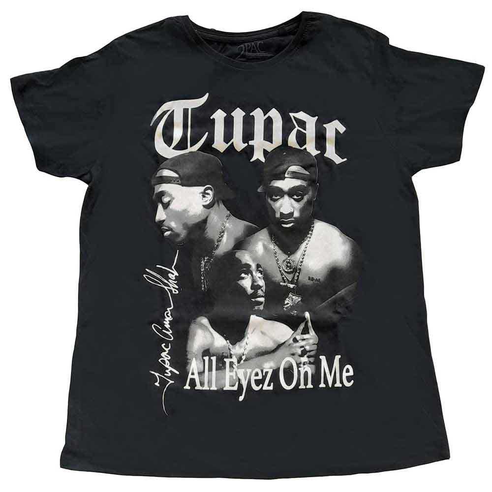 Black and white photo of Tupac Shakur on a women's t-shirt.