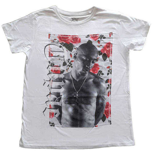 Ladies t-shirt with floral design featuring image of Tupac Shakur.