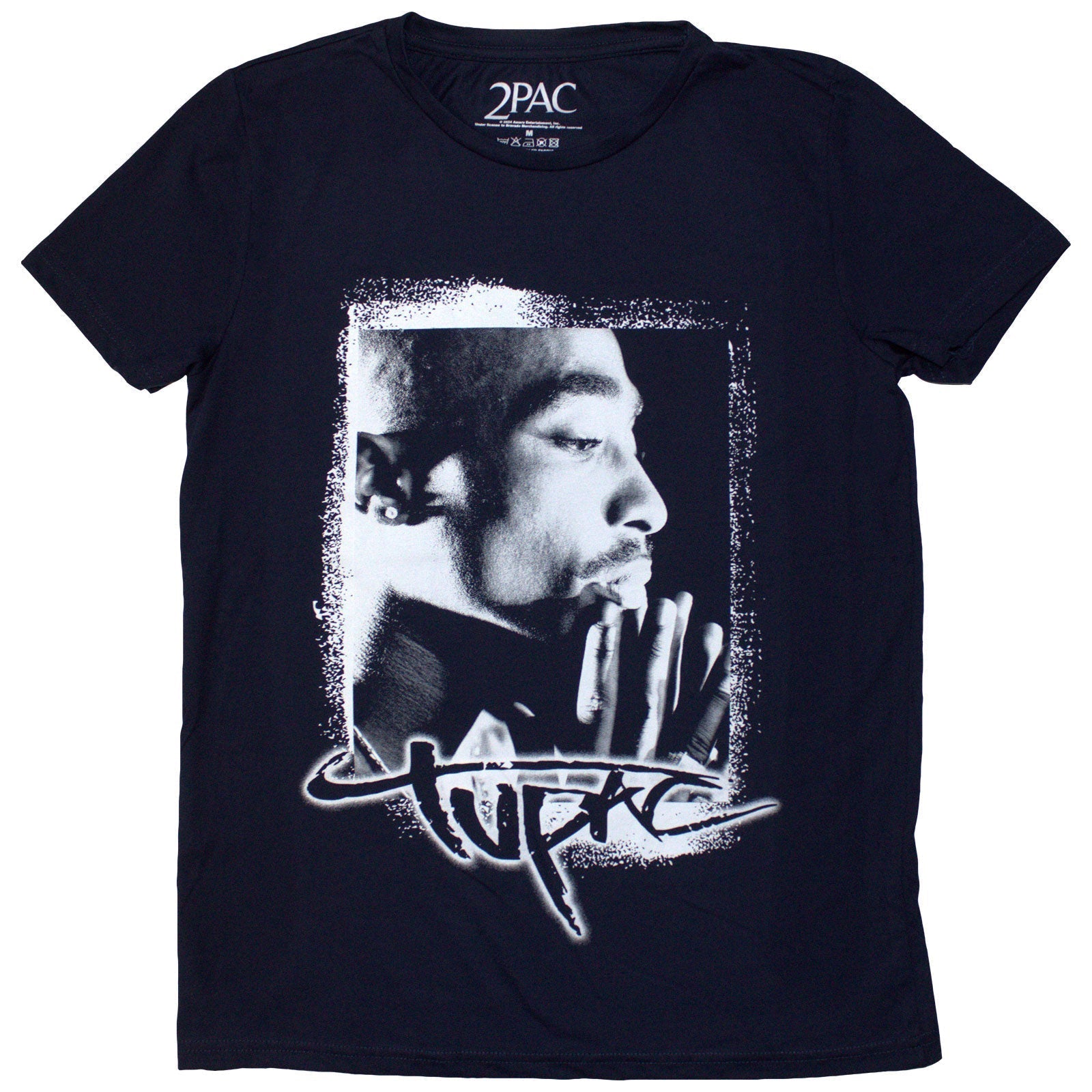 Small ladies’ t-shirt with a spray-painted photo of Tupac Shakur.