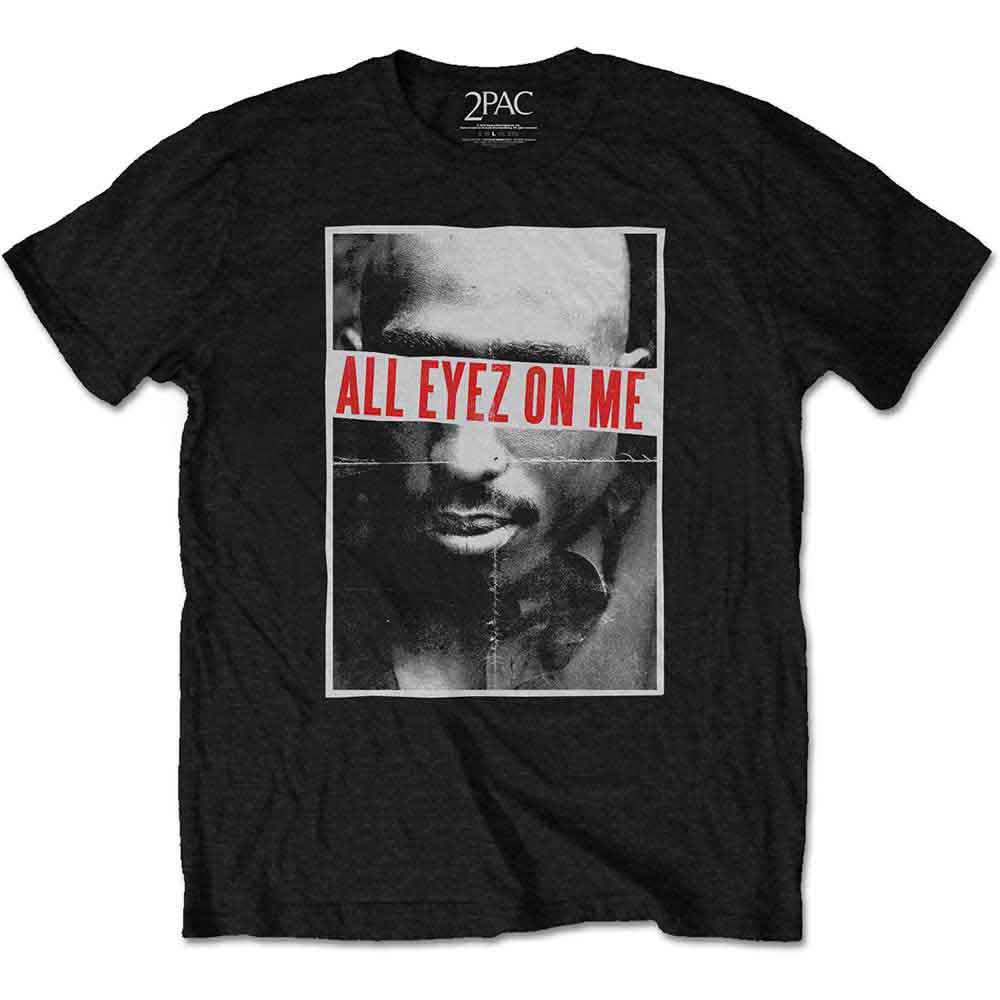 Black Tupac t-shirt with "All Eyez on Me" album cover graphic.