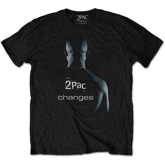 Black Tupac t-shirt with a graphic of a face and the word “changes”.