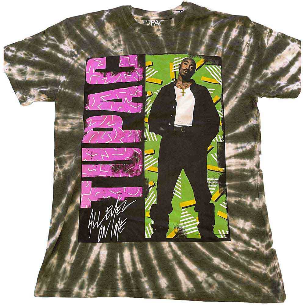 Medium-sized unisex T-shirt featuring a Tupac All Eyez On Me graphic with dye-wash finish.