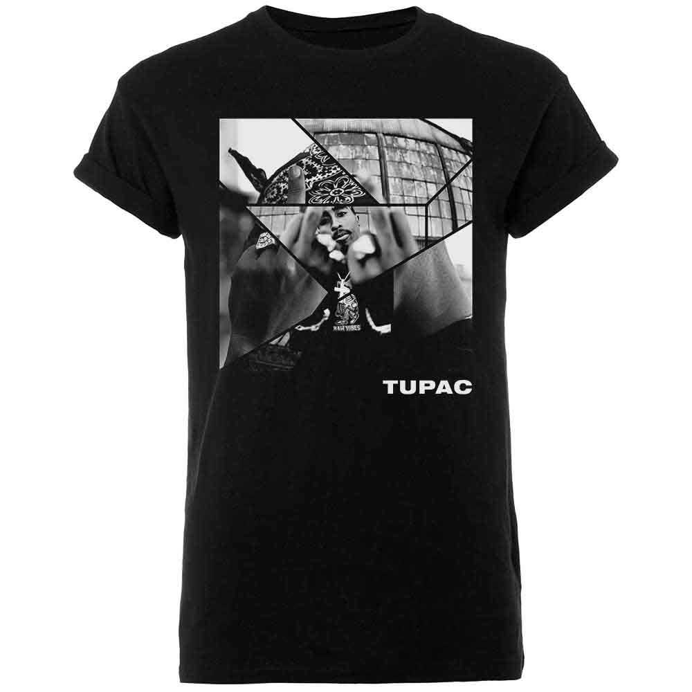Medium t-shirt featuring a graphic of Tupac Shakur, likely distressed style.