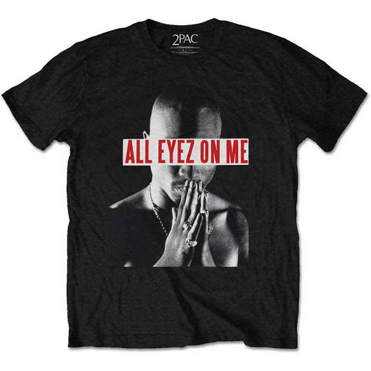 Black t-shirt with a portrait of Tupac and "All Eyez On Me" text.