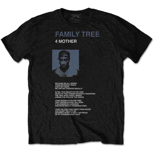 Man wearing a black t-shirt with Tupac's "Family Tree 4 Mother" design.