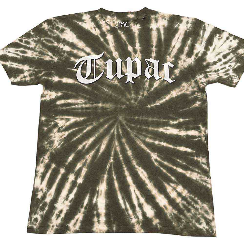 Unisex X-Large dye-wash T-shirt featuring a gothic-style Tupac logo on the front.