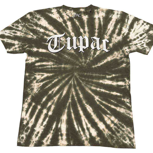 Unisex X-Large dye-wash T-shirt featuring a gothic-style Tupac logo on the front.