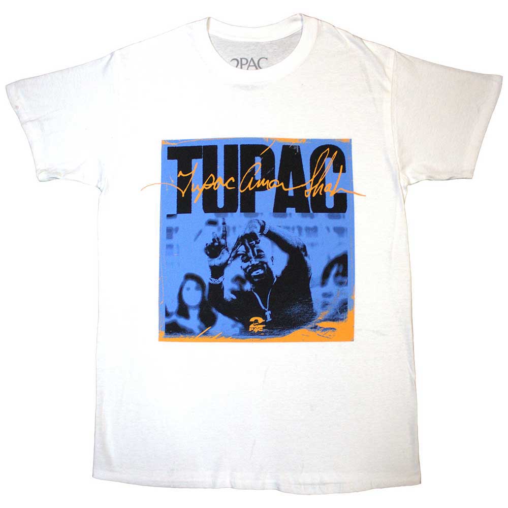 Black unisex t-shirt featuring a graphic of Tupac Shakur making the LA hand sign.