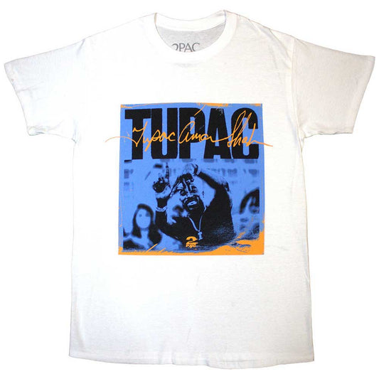 Black unisex t-shirt featuring a graphic of Tupac Shakur making the LA hand sign.