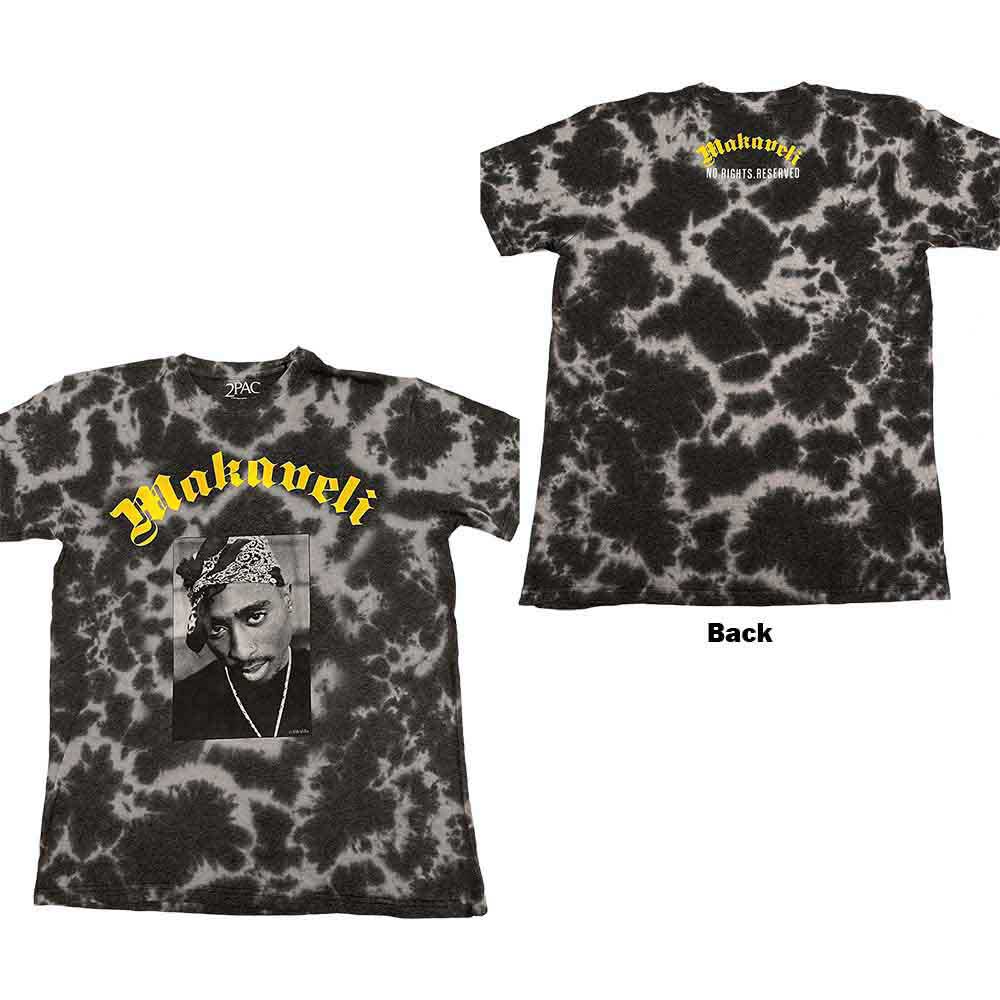 Acid wash black t-shirt with Tupac “Makaveli” image on front and back.