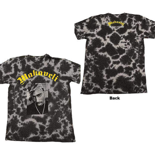 Acid wash black t-shirt with Tupac “Makaveli” image on front and back.