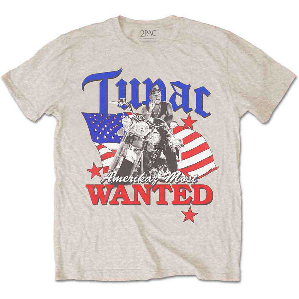 Black unisex t-shirt featuring a graphic print of Tupac Shakur with Most Wanted text.