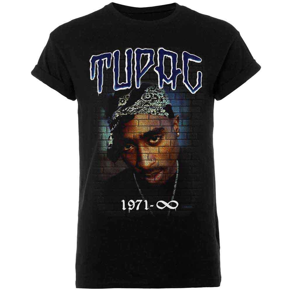 Black t-shirt featuring a colorful mural portrait of Tupac Shakur, size XX-Large.