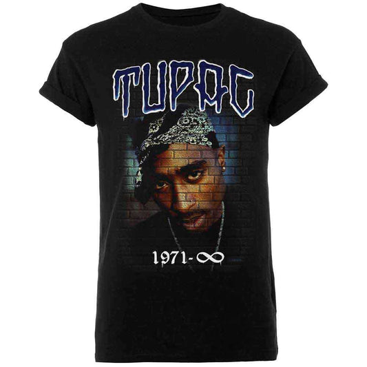 Black t-shirt featuring a colorful mural portrait of Tupac Shakur, size XX-Large.