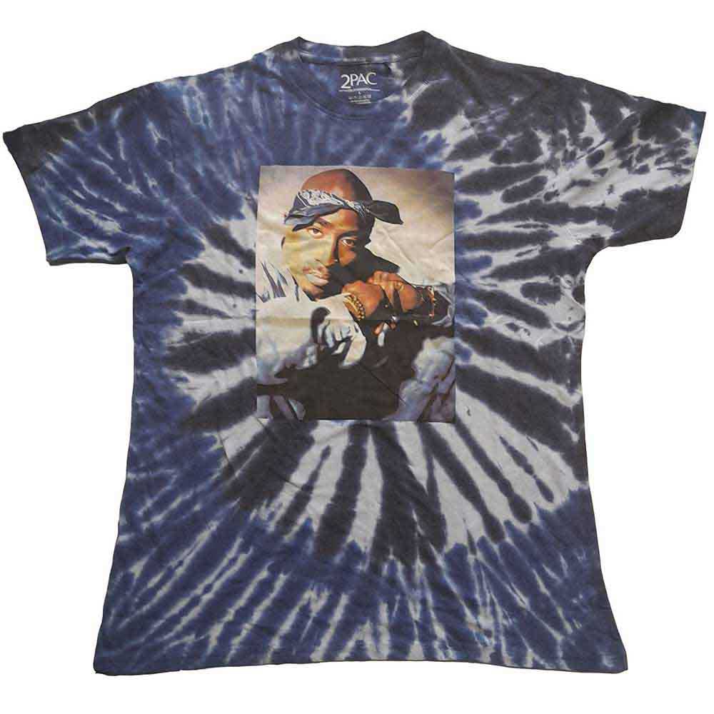 Medium tie-dye unisex t-shirt featuring a swirling graphic print of Tupac Shakur.