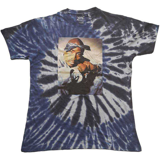Medium tie-dye unisex t-shirt featuring a swirling graphic print of Tupac Shakur.