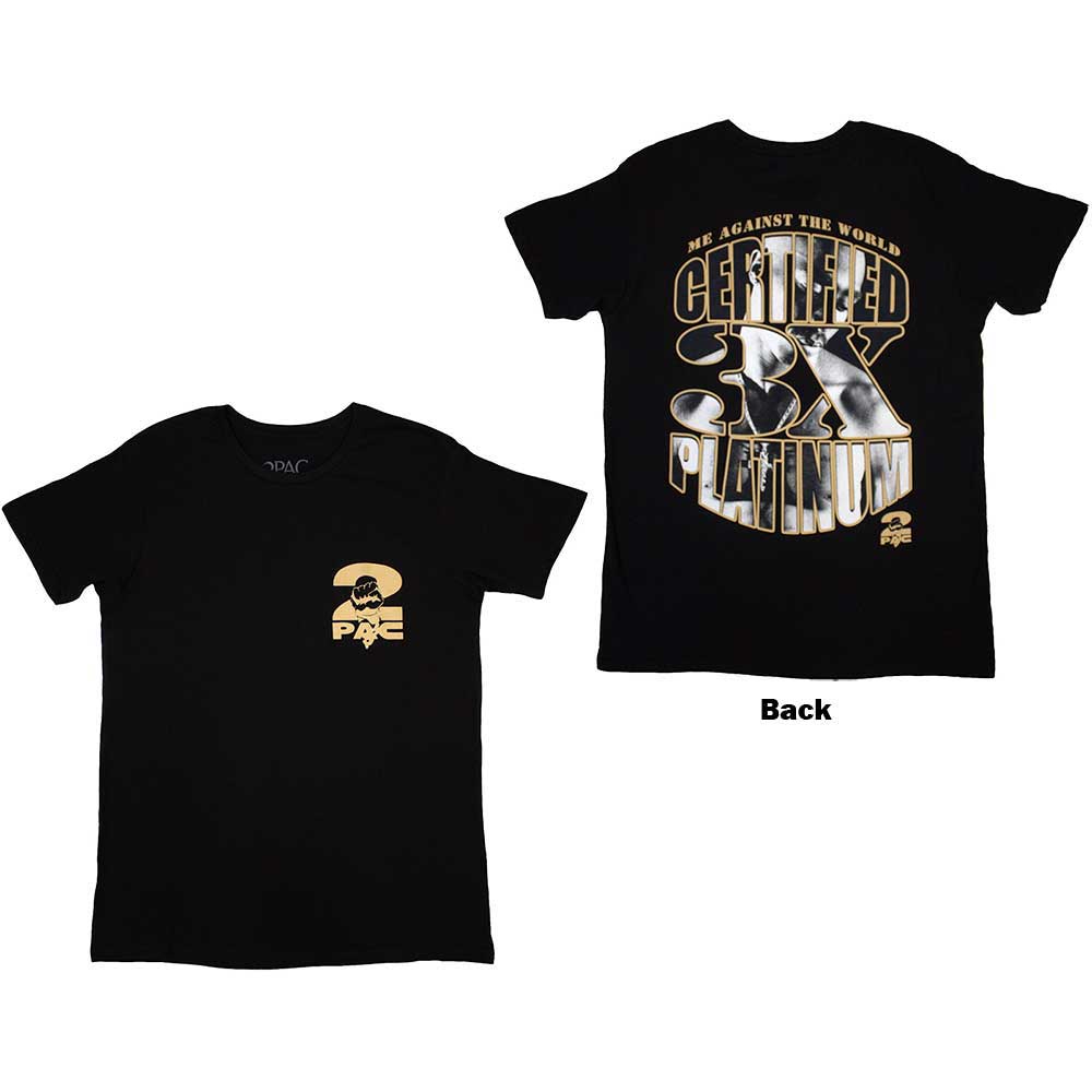 Small black t-shirt with a platinum-colored Tupac image on the back.