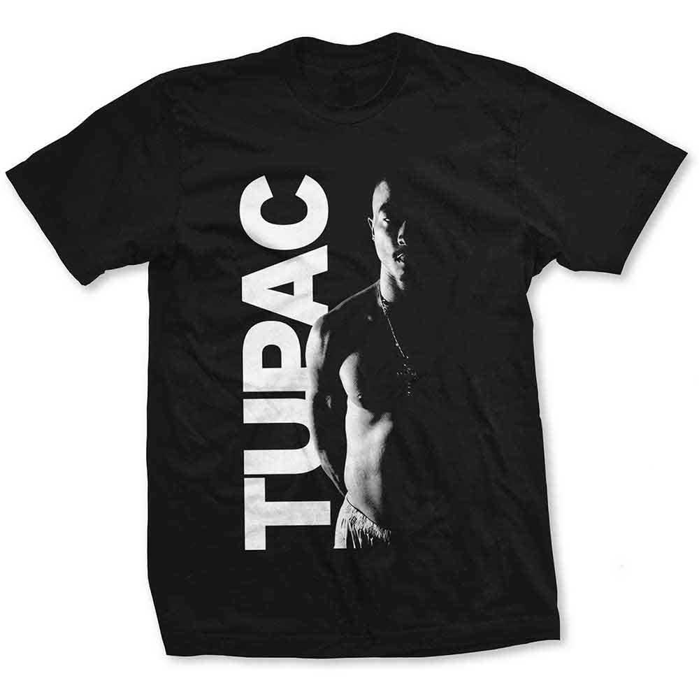 Black unisex t-shirt featuring a side-profile graphic of Tupac Shakur.