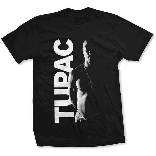 Black unisex t-shirt featuring a side-profile graphic of Tupac Shakur.