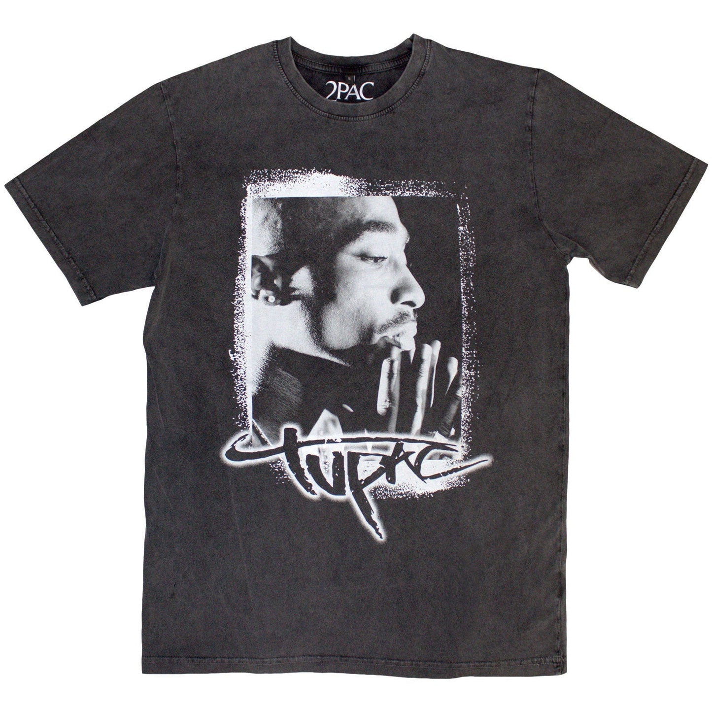 X-Large stone wash t-shirt with a spray-painted Tupac Shakur portrait.