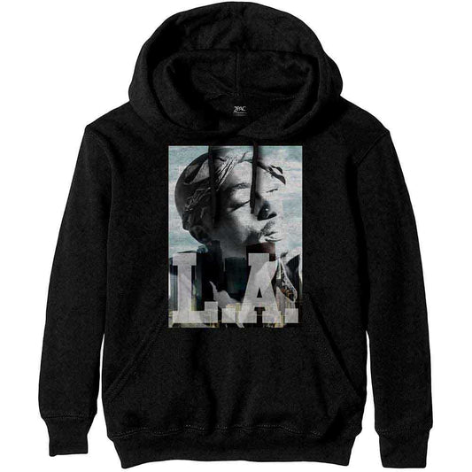 White hoodie with Tupac portrait and “L.A.” graphic print.