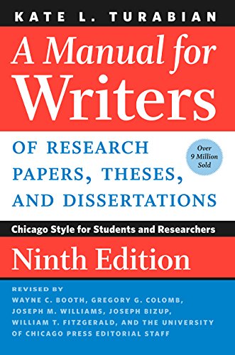 Red and blue book cover with white text: "A Manual for Writers," ninth edition.