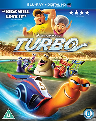 Blu-ray cover for “Turbo” featuring a snail racing with cars.