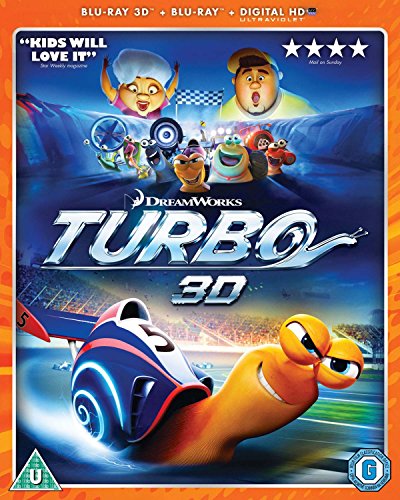 Animated movie cover art featuring a racing snail and other characters from Turbo.