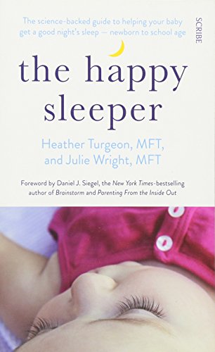 Book cover of The Happy Sleeper showing a sleeping baby in a pink shirt.